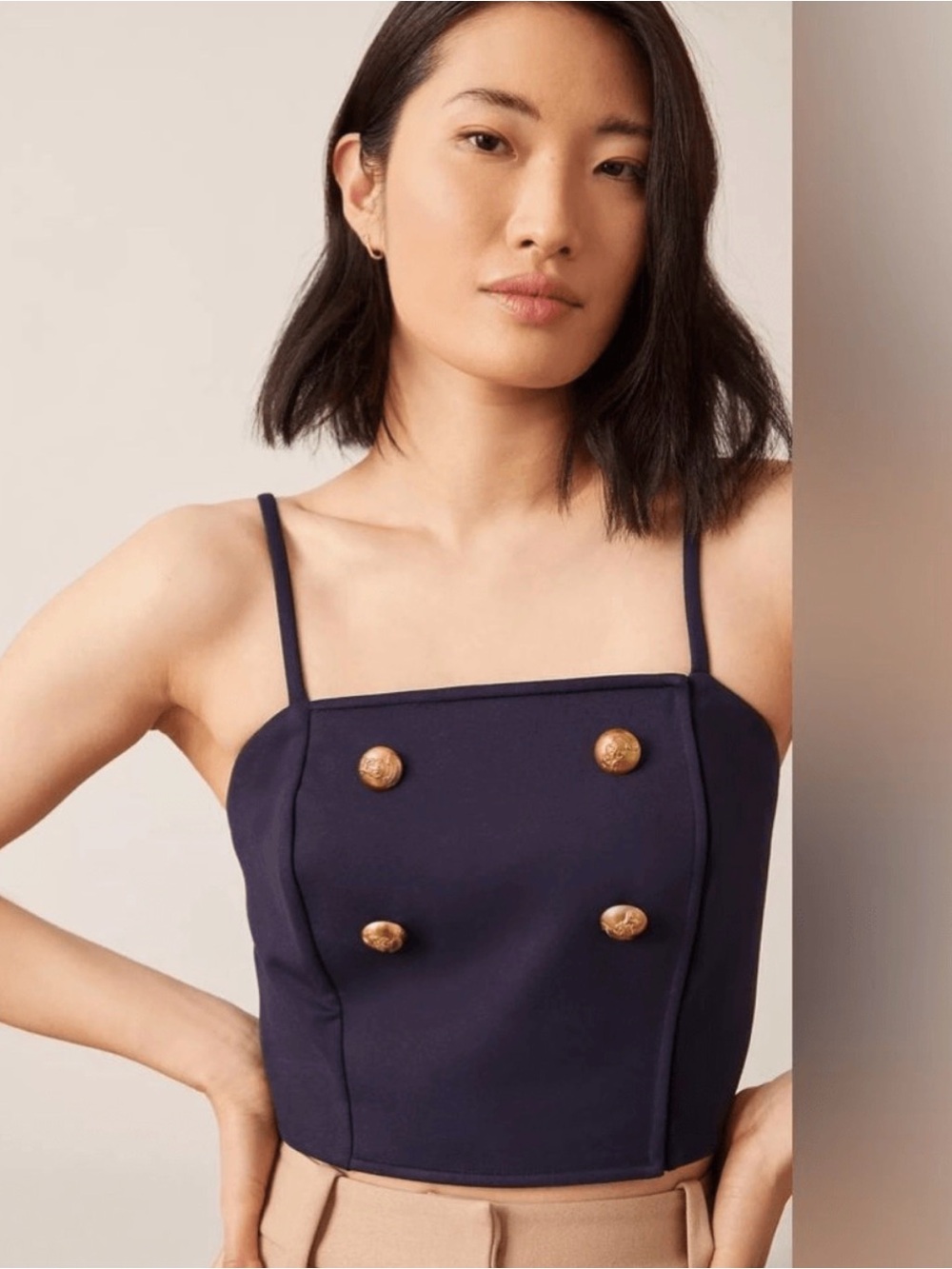 Eva Franco Navy Double-Breasted Crop Top